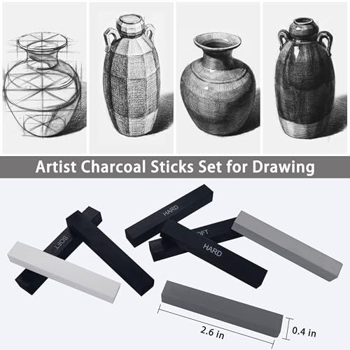 24 Pcs Compressed Charcoal Sticks with Soft, Medium, Hard and White Charcoal, Square Charcoal Stick Kit for Drawing, Sketching and Shading (12 Black + 4 Gray + 8 White) - color: 12 Black + 4 Gray + 8 White
