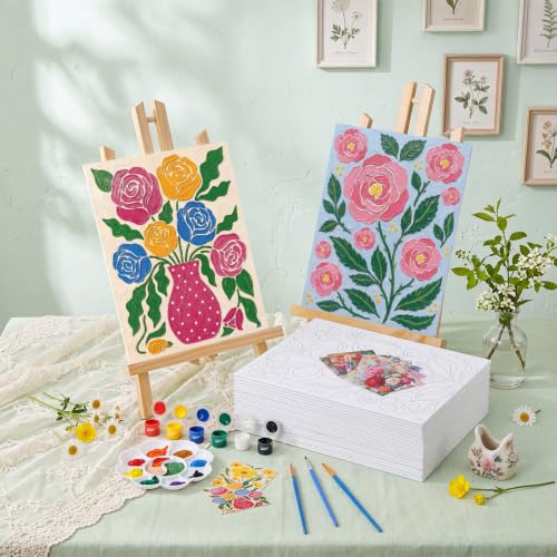 Sherr 24 Pcs Pre Drawn Canvas for Adult, Abstract Flower, 8 x 10 Inch - size: 8 x 10 Inch, style: Abstract Flower