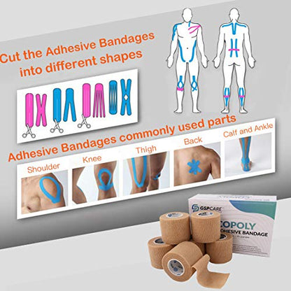 Self Adherent Cohesive Bandages Wrap 12 Count 2" x 5 Yards, Medical Tape, Adhesive Flexible Breathable First Aid Non Woven Rolls, Stretch Athletic, Ankle Sprains & Swelling, Sports… - color: Beige, size: 12 Count (Pack of 1)