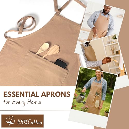 Native Fab Kitchen Apron 2 Pack - 100% Cotton Adjustable, Durable Apron with Pockets, Perfect for Cooking, Baking, Grilling - color: Beige