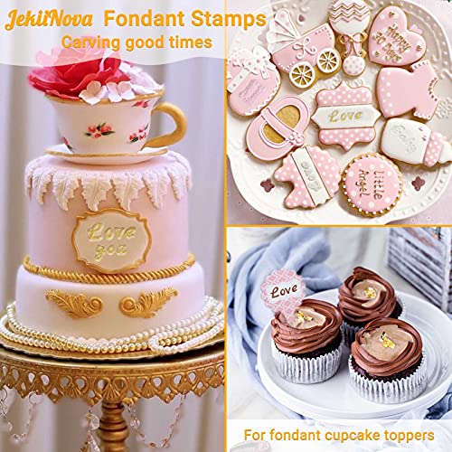 4 PCS Alphabet Letter Fondant Stamps for Biscuit Cake Cookie, Upgraded Food Grade Alphabet Cake Stamp Tool Uppercase Extra Spare Lowercase Numbers Phrases for Christmas Party Reusable Cookie Stamp - color: Clear