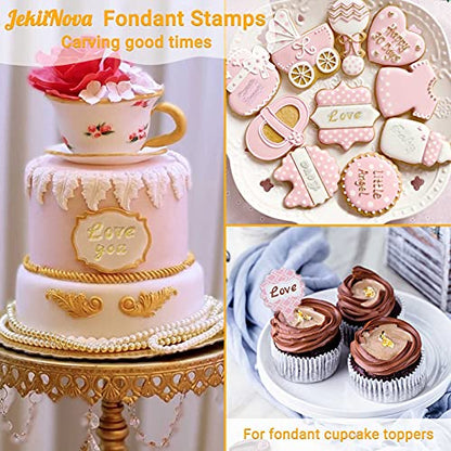 4 PCS Alphabet Letter Fondant Stamps for Biscuit Cake Cookie, Upgraded Food Grade Alphabet Cake Stamp Tool Uppercase Extra Spare Lowercase Numbers Phrases for Christmas Party Reusable Cookie Stamp - color: Clear