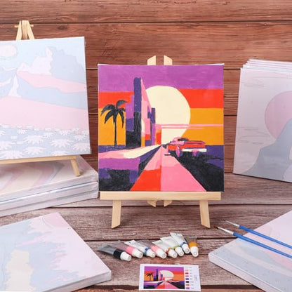 Nezyo 12 Sets Paint by Numbers Kit with Frame, Acrylic Canvas 8x8in | Beginner Friendly DIY Sets for Painting Party Classroom Birthday Gifts, Includes Numbered Canvases Brushes Paints - style: Travel