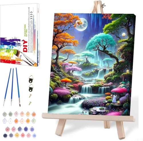 MIRCVSH Moon Forest Paint by Numbers Kits for Adults Beginners-Plant Paint by Number for Adults with Wooden Framed,Paint by Numbers for Adults Home Wall Decoration and Gifts 12X16 inch - color: DKH029