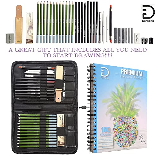 Der König Drawing Set for Kids Ages 8-12 - Drawing Kit with 41pcs of Drawing Supplies - Sketchbook 9”x12” 100 pages and Portable Drawing Pencil Case - Kids, Teens, and Adults