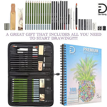Der König Drawing Set for Kids Ages 8-12 - Drawing Kit with 41pcs of Drawing Supplies - Sketchbook 9”x12” 100 pages and Portable Drawing Pencil Case - Kids, Teens, and Adults