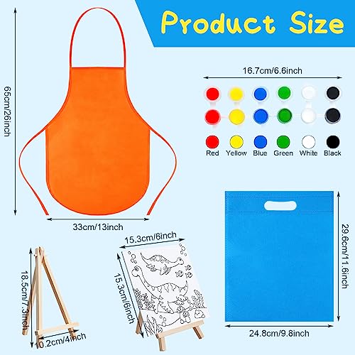 Tenceur 48 Pcs Kids Paint Party Favors Sets with 12 Pcs Animals Pre Drawn Canvas Panel and Wooden Easel Set Paint Pots and Brushes 12 Mini Apron and Tote Bag for Kids Boys Student Girls - style: Cute