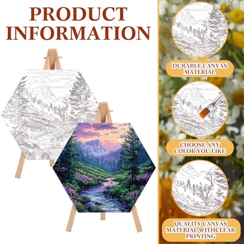 Watersay 12 Set Kids Pre Drawn Canvas for Painting Kit 12 Pcs 6" x 6" Landscape Printed Pre Drawn Canvas, Easels, Palette, Paint Pot, 24 Brushes Kid Paint Party Favor for DIY Classroom Craft Activity - style: Landscape