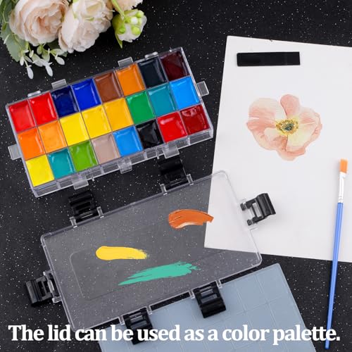 WANDIC Palette Box, 1 Piece 24-Well Empty Watercolour Box Paint Storage Palette Box for Acrylic and Oil Paint Gouache Paint Containers with Lids - color: 24-well