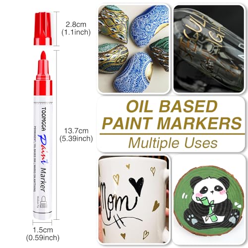 TOOMGGA 8 White and Black Permanent Markers Paint Pens, Oil Based Medium | Marking Pens, Quick Drying, Waterproof, Fade-resistant, for Rock Painting, Car Tyre, Metal, Plastic, Canvas, Mugs, Wood - color: White&Black