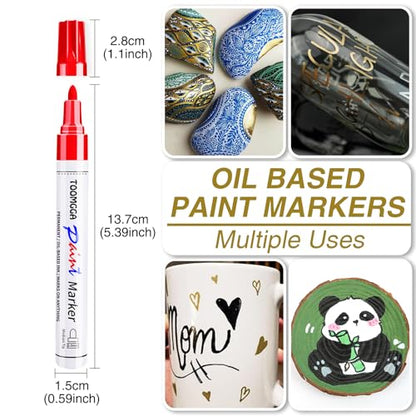 TOOMGGA 8 White and Black Permanent Markers Paint Pens, Oil Based Medium | Marking Pens, Quick Drying, Waterproof, Fade-resistant, for Rock Painting, Car Tyre, Metal, Plastic, Canvas, Mugs, Wood - color: White&Black