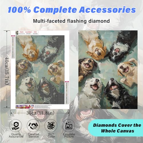 Happy Dogs Diamond Art Kits for Adults,Funny Animal Diamond Painting | Diamond Art Kit for Beginners, 5D DIY Full Drill Diamond Painting Gem Art, Home Wall Art Gifts(12x16 inch) - color: DP03652
