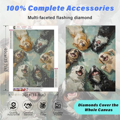 Happy Dogs Diamond Art Kits for Adults,Funny Animal Diamond Painting | Diamond Art Kit for Beginners, 5D DIY Full Drill Diamond Painting Gem Art, Home Wall Art Gifts(12x16 inch) - color: DP03652