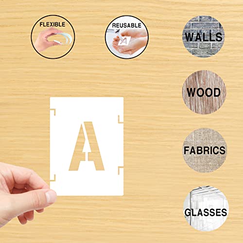 42Pcs Letter Stencils - 3 Inch Letters & Numbers Interlocking Stencil Kit for Painting on Wood, Wall, Fabric, Rock, Canvas, Chalkboard, Signage - size: 3 inch