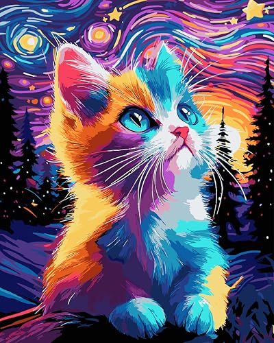 QUITEDEW Paint by Numbers Kit for Adults,Cat Adult Paint by Number Kits,Painting by Number Animals,Oil Painting on Canvas for Home Wall Decoration 16x20 lnch - color: B5-cat