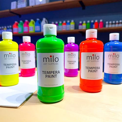 milo Fluorescent Washable Tempera Paint Set, 6 Neon UV Colors, 16oz Bottles | Glows UV in Black Light, Made in USA, Safe & Non-Toxic Paint for Arts & Crafts, Poster, Window, Classroom, School, Project - style: Fluorescent Tempera 6 x 16 oz