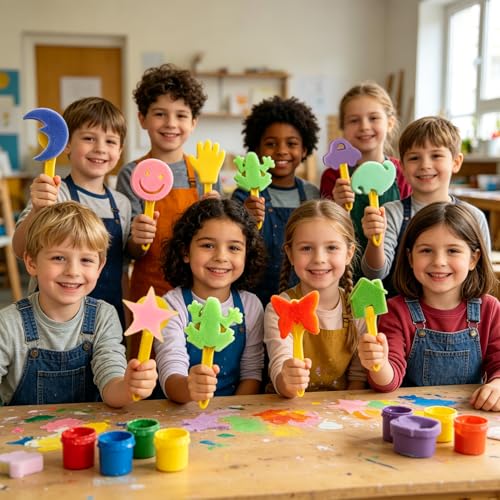 36-Pack Sponge Paint Brushes, Washable Painting Brushes, Toddler Painting Set, Early Learning Foam Roller Sponge Art Crafts Kit with Storage Bag, Creative Gift - style: 36 Pcs Brushes Set