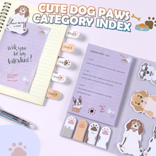 Hommie Cute Sticky Notes, Dog Sticky Notes Set Planner Dividers Self-Stick Notes Pads Animal Divider Tabs Bundle Writing Memo for Dog Lovers Home Office School Supplies - color: Dog(purple Background)