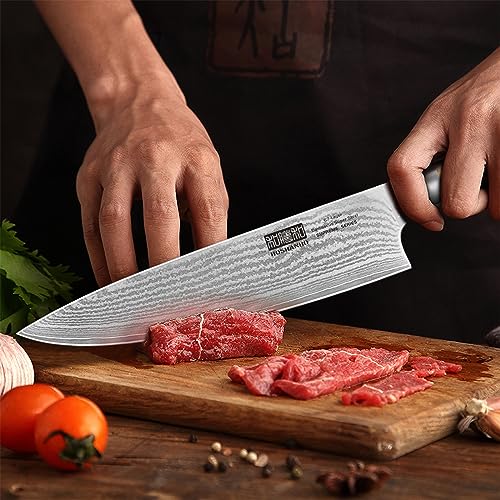 HOSHANHO Damascus Kitchen Knife Set 3PCS, Sharp Chef/Santoku/Fruit Knives | Professional Cooking Knife Set | Japanese Super Steel | 15° Edge | 62 HRC | Ergonomic Olive Wood Handle | Housewarming Gift - style: 3 Pieces Knife Set