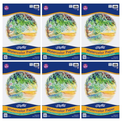 UCREATE 140 lb. Watercolor Paper, White, 12" x 18", 50 Sheets/Pack, 6 Packs | Super Heavyweight, Acid Free, Wet and Mixed Media - size: 12" x 18" (Pack of 6)