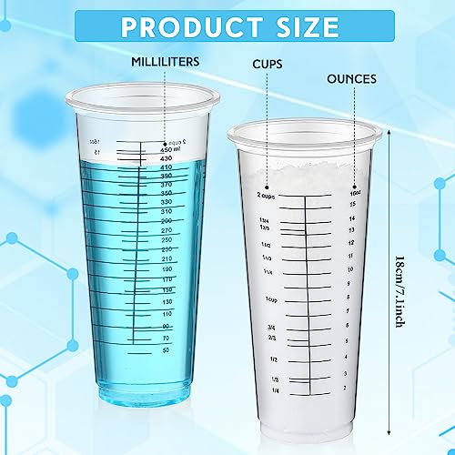 Dandat 100 Pcs Disposable Measuring Cups 16 oz Plastic Resin Epoxy Mixing Cups for Liquids Paint Mixing Cooking and Baking Supplies