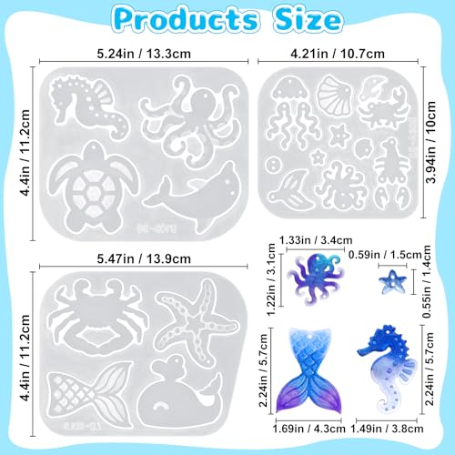 Resin Keychain Molds, Set of 4 Sea Life Key Chain Molds with Hole - color: 4 Pcs Ocean Resin Earring Molds