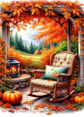 AWLNKMC Fall Chair Pumpkin Leaf Diamond Art Painting Kits for Adults, Diamond Painting Kits for Adults Beginners, 5D DIY Full Drill Diamond Dot Gem Art Kits for Adult, Home Wall Decor 11.8x15.7 Inch - color: Fall Chair Pumpkin Leaf