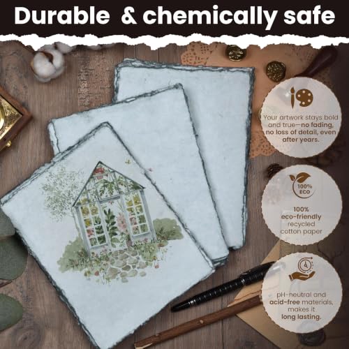LEATHER VILLAGE Grey Deckled Edge Handmade Watercolor Paper 6x8 - color: Grey Toned, size: 8"X6"