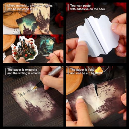 120 Pcs Gothic Dark Academia Scrapbooking Stickers & Paper Kit - color: Dark Art