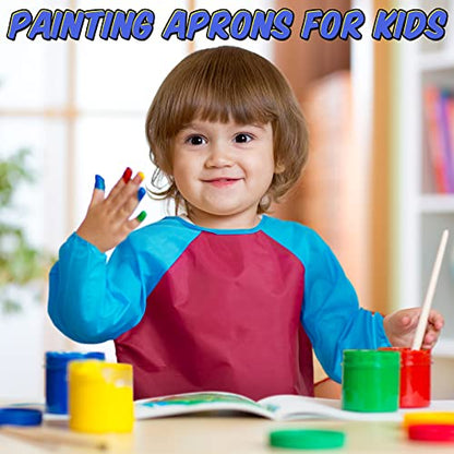 Yahenda Kids Art Smocks Toddlers Painting Apron Waterproof Artist Smock for Children with Long Sleeve 3 Pockets for 2-8 Years - color: Rose Red, Yellow, and Dark Blue