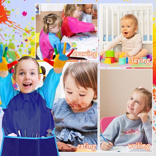 Zkptops Kids Art Smock Waterproof Kids Painting Aprons Toddler Art Smocks Kid Paint Smock with Long Sleeve 3 Roomy Pockets for Age 3-7 Years(Blue) - color: Y 1 Pack Blue