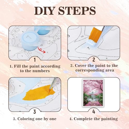 PHANTASYART Cherry Blossom Paint by Numbers Kit for Adults 16x20inch - color: Cherry Blossom Scenery, size: 16x20inch