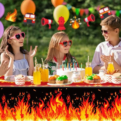1Pc Fire Party Plastic Tablecloth 54 x 87 Inch Long Table Cover, Flame Party Tablecover for Fire Fighting Theme Kids Baby Shower Birthday Dinner Picnic Kitchen Event - color: Fire