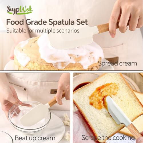 Silicone Spatula Set, Food Grade Rubber Spatula-5 Piece Nonstick Rubber Spatulas, Spoonula, Jar Scraper for Cooking, Baking, Mixing, Frosting - Heat Resistant Up to 600°F (5 Pcs Off-White) - color: White