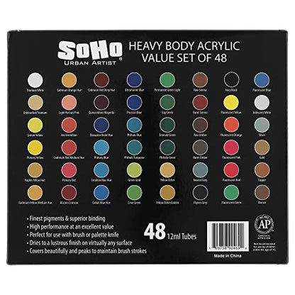 Soho Urban Artist Acrylic Paint - Thick, Rich, Water-Resistant, Heavy Body Paint, Assorted, Set of 48-12mL - size: Set of 48 - 12mL