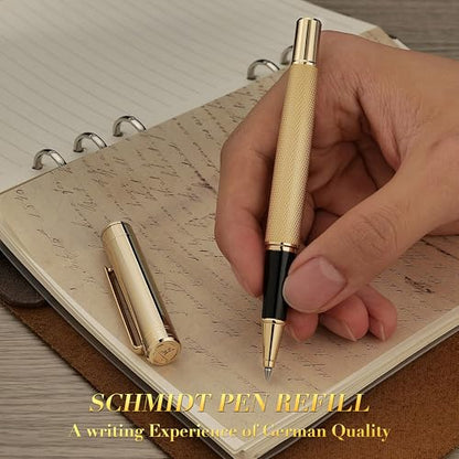 MCNTEIK Gold Rollerball Pen, Stunning Luxury Pen with Mesh Texture Design and 24K Gold Finish, Fancy Gift Set for Men & Women, Business Signature, Executive, Office, Nice Fancy Designer Pens - color: Gold