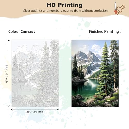 EOBROMD Framed Paint by Numbers Kits for Adults with Wooden Easel, Landscape Mountain DIY Kits Crafts for Beginner on Stretched Canvas, 3 Brushes and Acrylic Paint for Home Decor 10x14 Inch - color: LG059