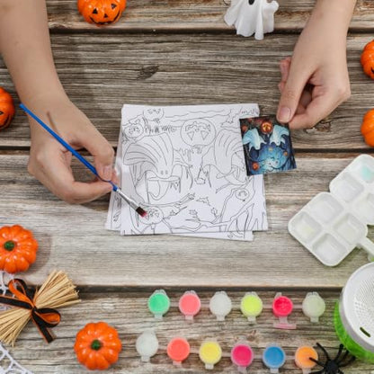 Teling 12 Pcs Halloween Pre Drawn Stretched Canvas Kit for Adults Painting Pre Printed Canvas Outline for DIY Painting Party Favor, 6 x 6 x 0.6 Inches - style: Halloween