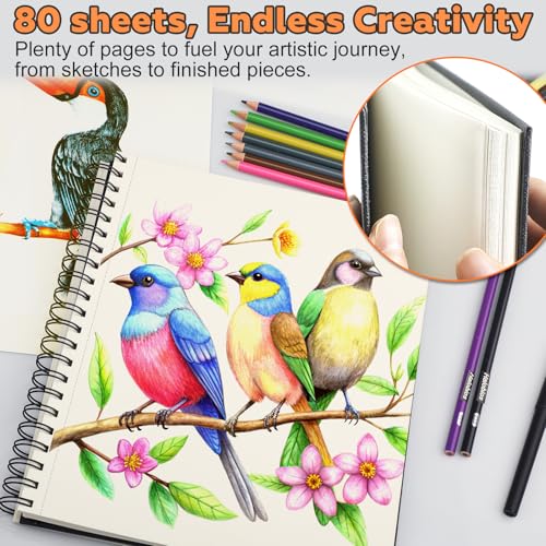 Joibabe Sketch Book 9" x 11"，2 Pack 80-Sheets (68lb/100gsm)，Double-Sided Hardbound Sketchbook, Spiral Bound,Acid Free Painting Art Paper for Kids and Adults - size: 9 x 11 inches (2 Pack)