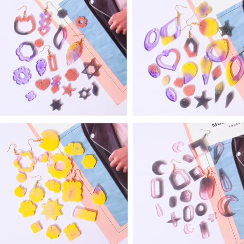104Pcs Geometric Resin Earring Molds Kit, Flower Shaped Earrings Silicone Mold for Epoxy Resin Dangle Drop Jewelry Molds Making Kit with 100 Earring Hook for Earrings Necklace Pendants (Irregular) - color: Irregular