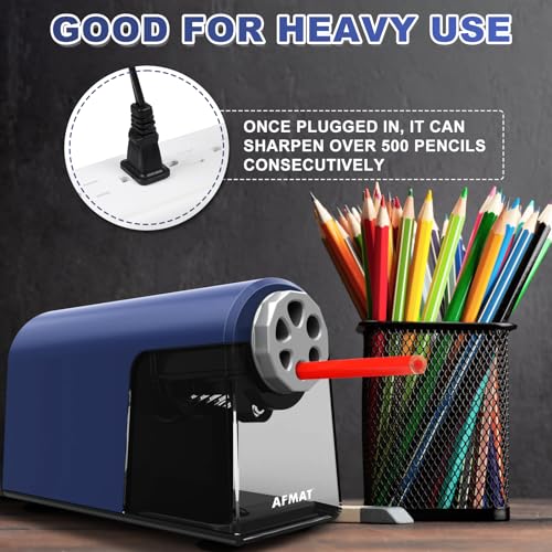 AFMAT PSX2 Heavy Duty Electric Pencil Sharpener, 6 Holes, Classroom Sharpener for 6-11mm Pencils, Auto Stop, Super Fast, Save Pencils, School Teacher Must Have Pencil Sharpeners Plug in, Blue - color: Blue