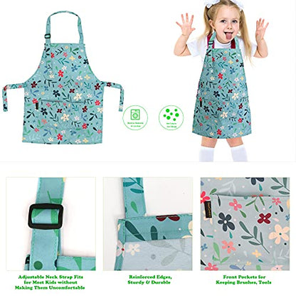 BeeGreen Kids Cooking Aprons 2 Pack, Adjustable Strap Toddler Art Apron with Front Pocket - color: Blue,green