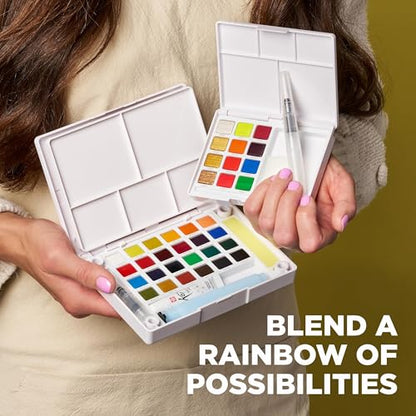 SAKURA Koi Studio Kit, 60 Colors, 2 Water Brushes, 2 Sponges, 2 Palettes