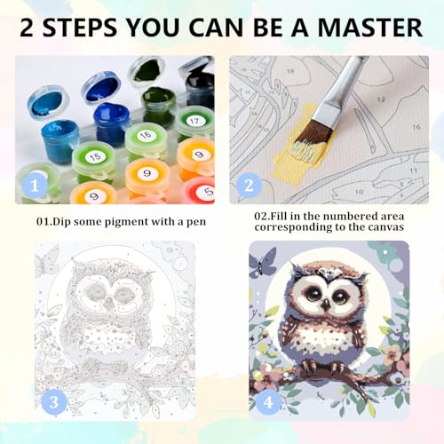 Aestalrcus Paint by Numbers Kit for Kids with Frame, Owl, 8x8 inch - color: style-5