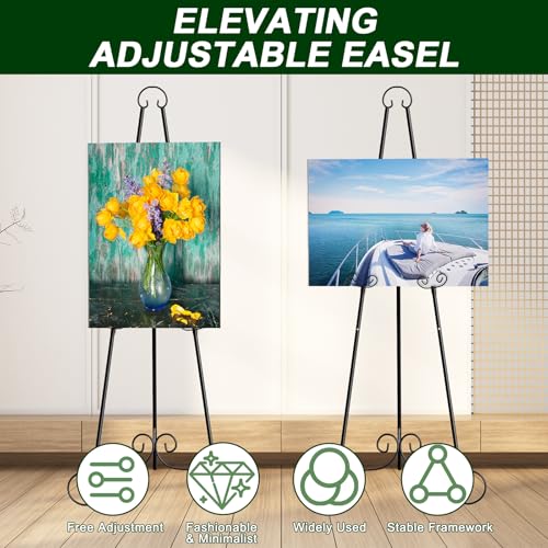 2 Pack 46'' Metal Round Tube Scroll Display Easel, Classic Black Decorative Large Adjustable Floor Standing Easel with Chain Support, Perfect for Showcasing Pictures, Artwork, Wedding Sign Etc