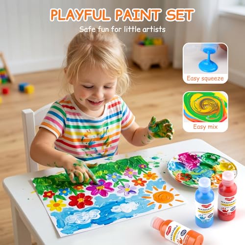 Smallbudi 12 Colors Washable Finger Paint Set for Kids 2 oz/60 ml | Non Toxic & Baby Safe Paint Mess-Free Kids Art Supplies for Craft, Art, DIY Finger Painting for Toddlers 1-3 Preschool Gifts