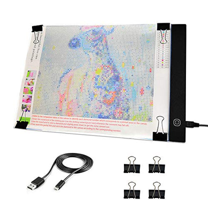 Mlife A4 LED Light Pad - Diamond Art Light Box Tracing Light Board with 3 Brightness, Ideal for Sketching, Animation, Drawing Light Box with 4 Fasten Clips - style: A4