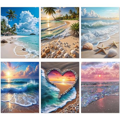 6 Pack Diamond Art Kits for Adults, Beach Diamond Painting Kits 12x16 inch - color: 6 Pack Beach, size: 11.8x15.7in(30x40cm)