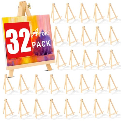32 Pack 9 Inch Wood Easels, Easel Stand for Painting Canvases | Art and Crafts, Tripod Painting Party Easel, Kid Student Tabletop Easels for Paint, Portable Canvas Photo Picture Sign Holder - style: 32 Pack
