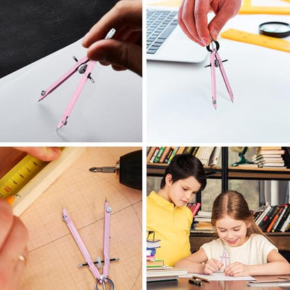 EBOOT Student Geometry Math Set, Metal Drawing Compass and 6 Inch Clear Swing Arm Protractors 180 Degree Math Protractor(Pink and Pink) - color: Pink and Pink